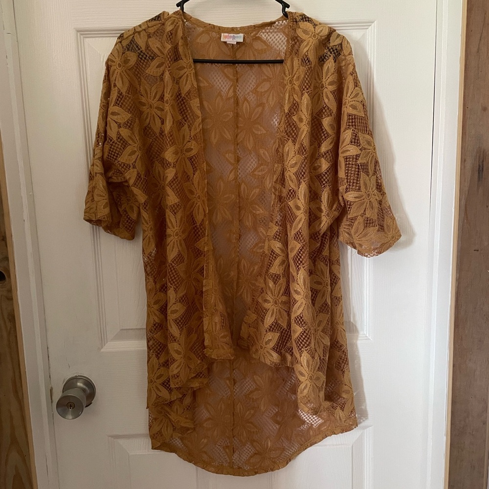 LuLaRoe Mustard Lace Kimono Top